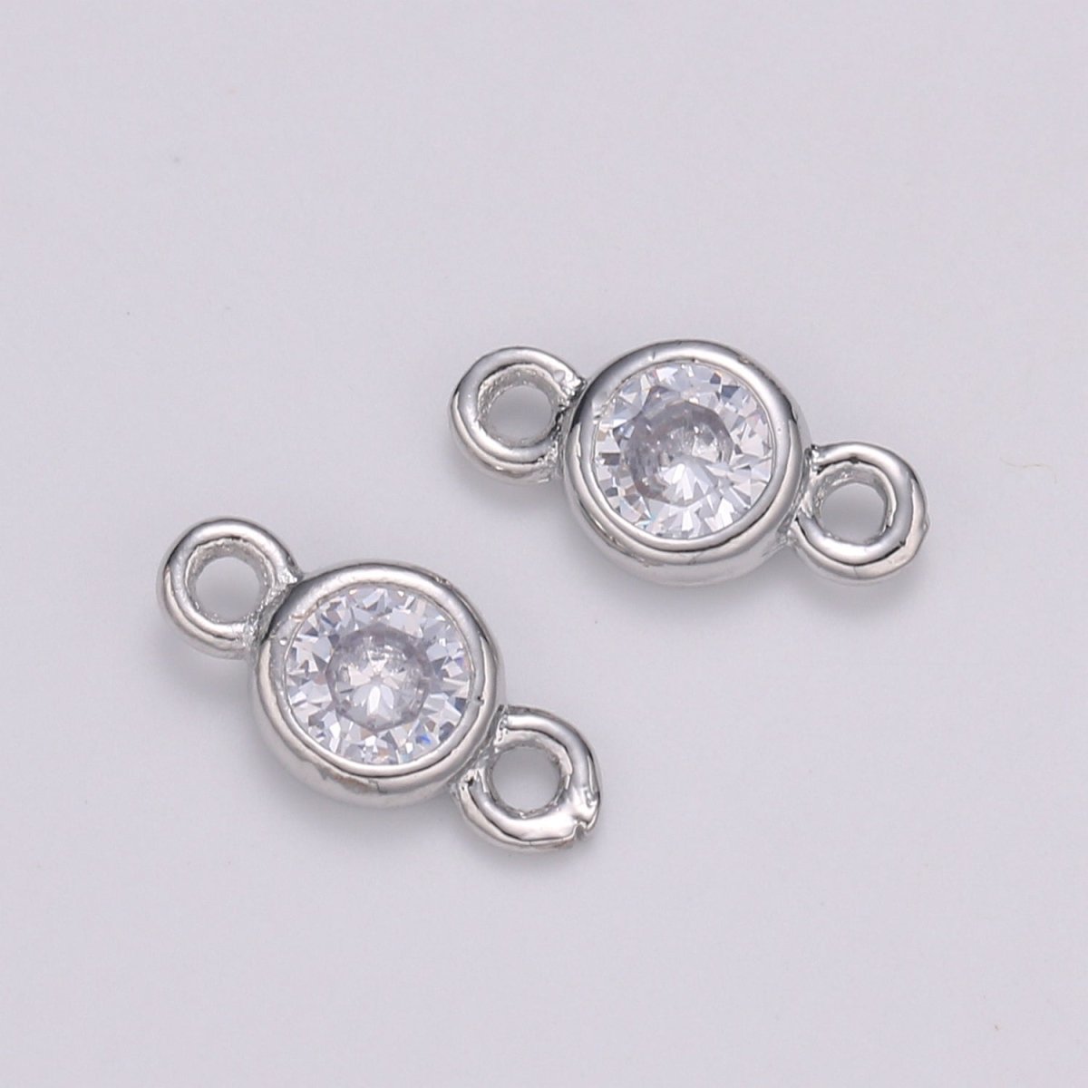 Gold Bezel 4,5,6mm CZ Connector Link 14k gold filled, Silver bezel set cubic zirconia link spacer for Necklace Bracelet Earring Supply F-586 to F-591 - DLUXCA