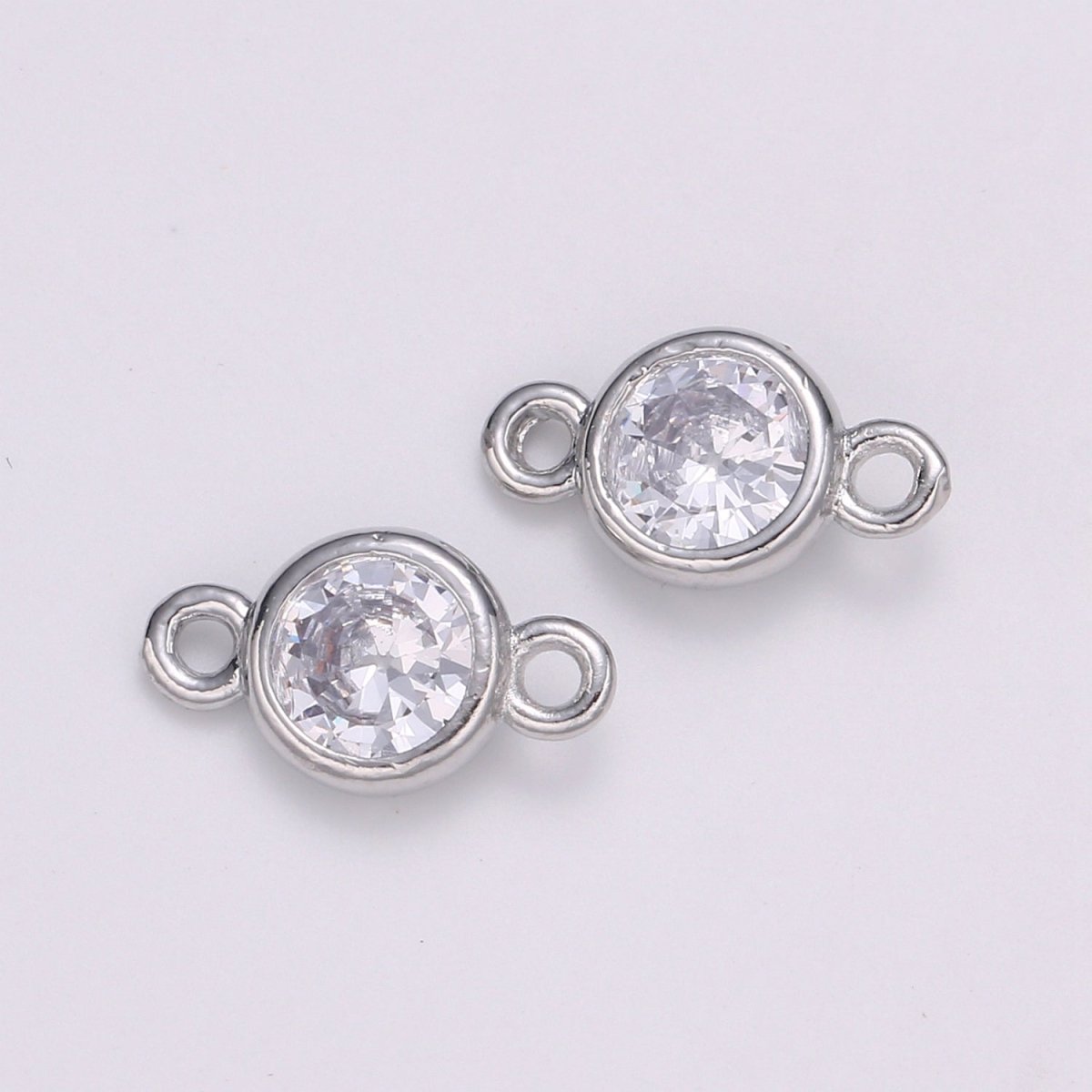 Gold Bezel 4,5,6mm CZ Connector Link 14k gold filled, Silver bezel set cubic zirconia link spacer for Necklace Bracelet Earring Supply F-586 to F-591 - DLUXCA