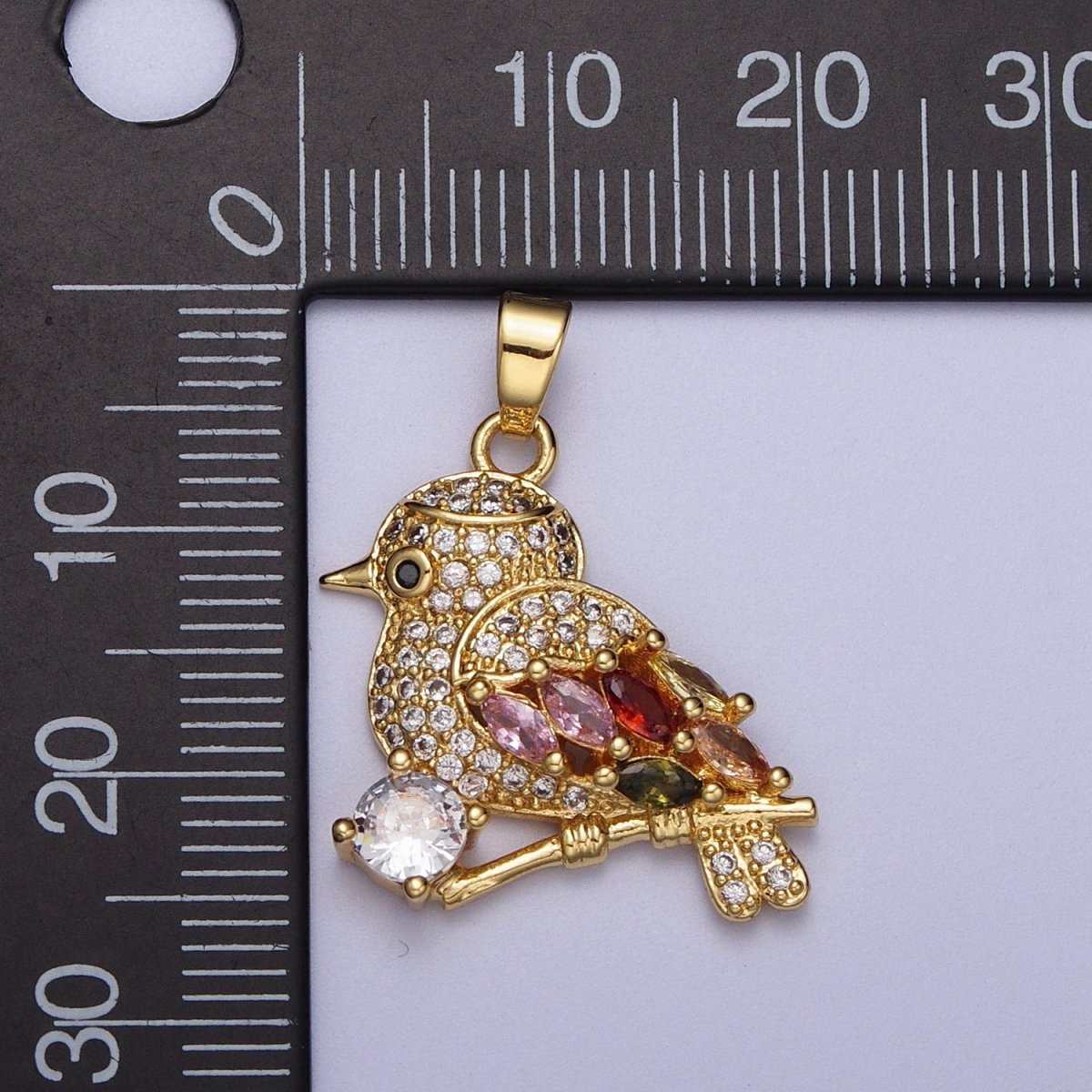 Gold Bird on Tree Branch Round Marquise Cubic Zirconia Animal Nature Jewelry | X-549 - DLUXCA