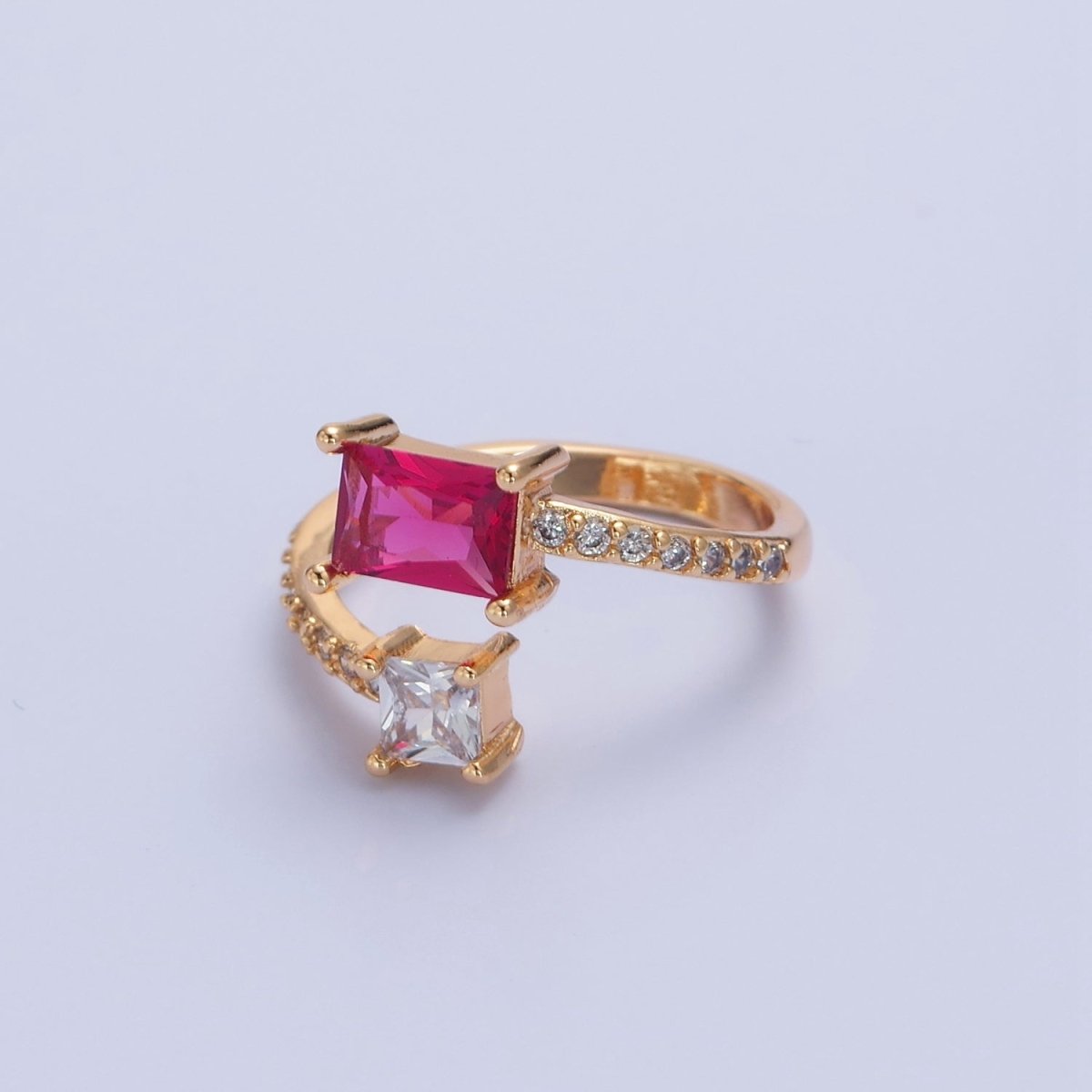 Gold Black Emerald Cut Ring Pink CZ Ring Adjustable Jewelry O-2242 O-2243 - DLUXCA