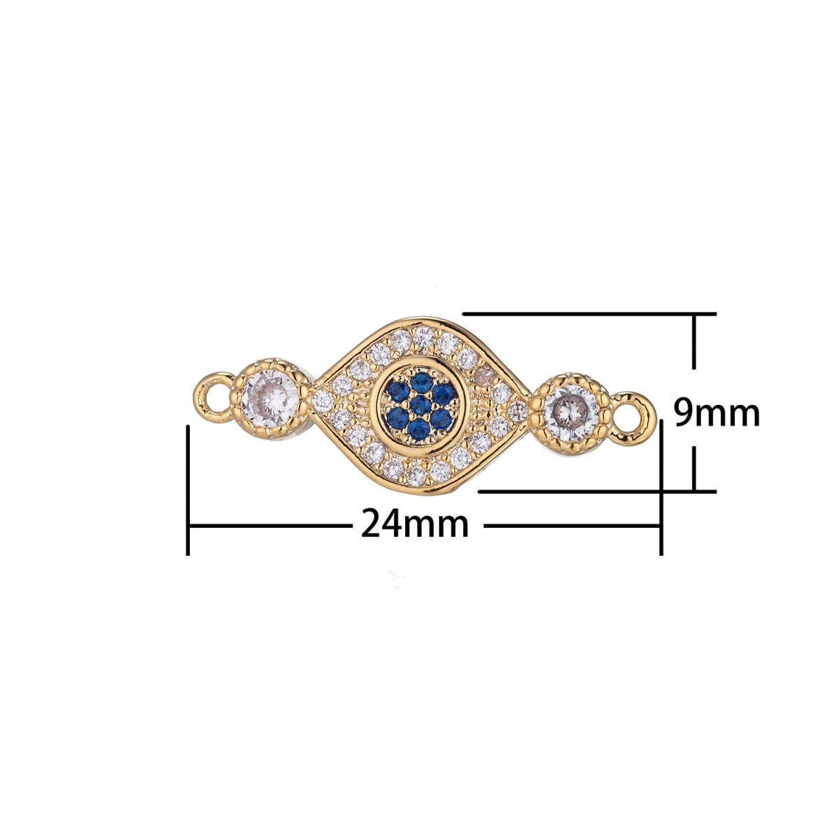 Gold Blue Evil Eye Bracelet Connector, 18K Gold Filled Micro Pave CZ Charm, Spiritual Protection Amulet Necklace Pendant for Jewelry Making F-236 - DLUXCA