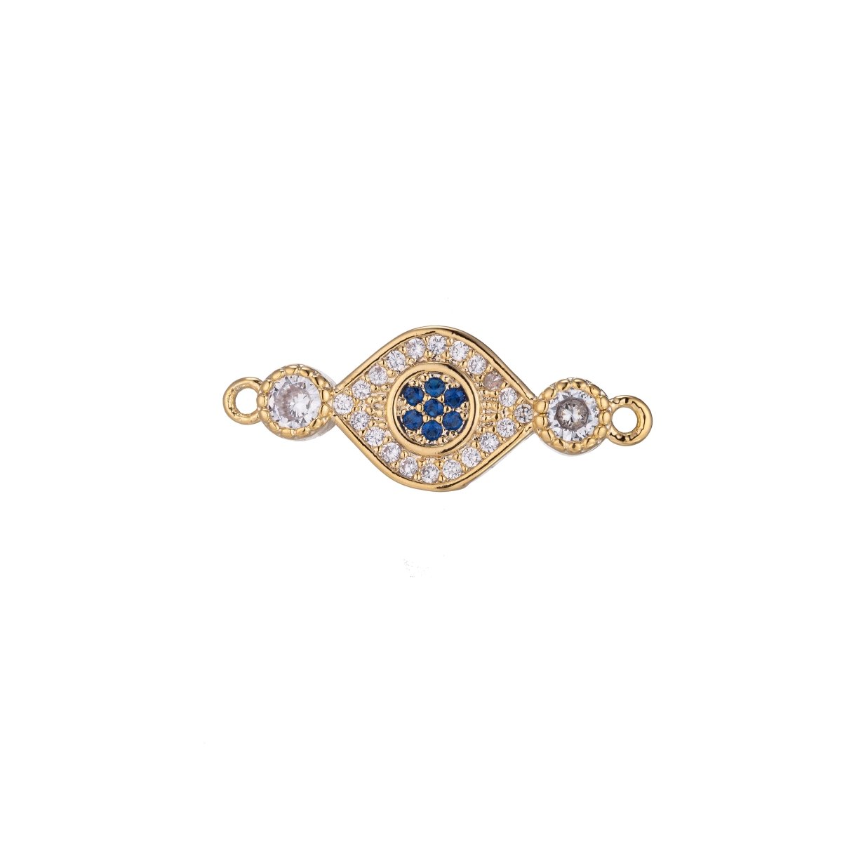 Gold Blue Evil Eye Bracelet Connector, 18K Gold Filled Micro Pave CZ Charm, Spiritual Protection Amulet Necklace Pendant for Jewelry Making F-236 - DLUXCA