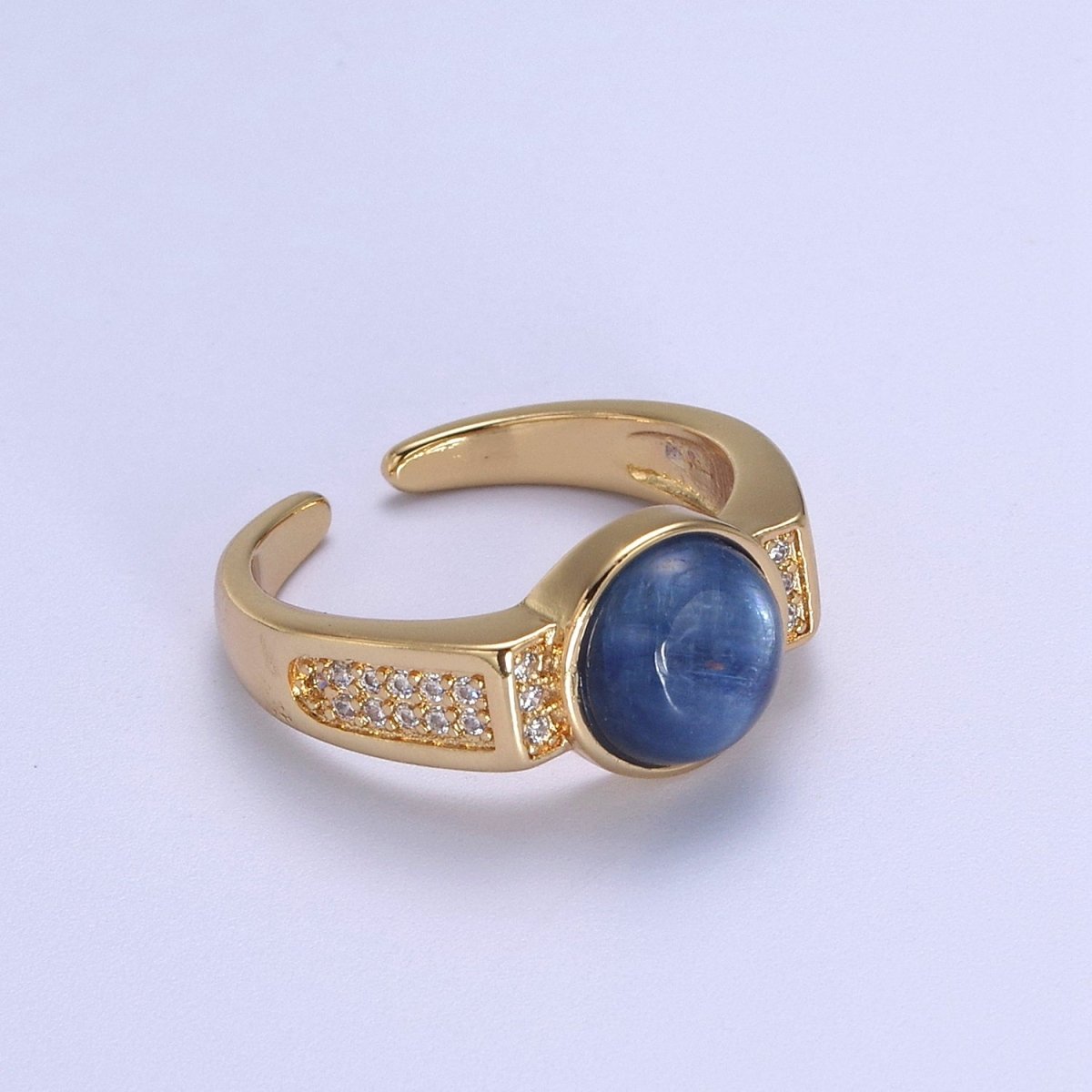 Gold Blue Tiger Eye Rings | Oval Gemstone Signet Ring | Gold Gem Stone Rings | Chunky Gold Statement Ring U-372 - DLUXCA