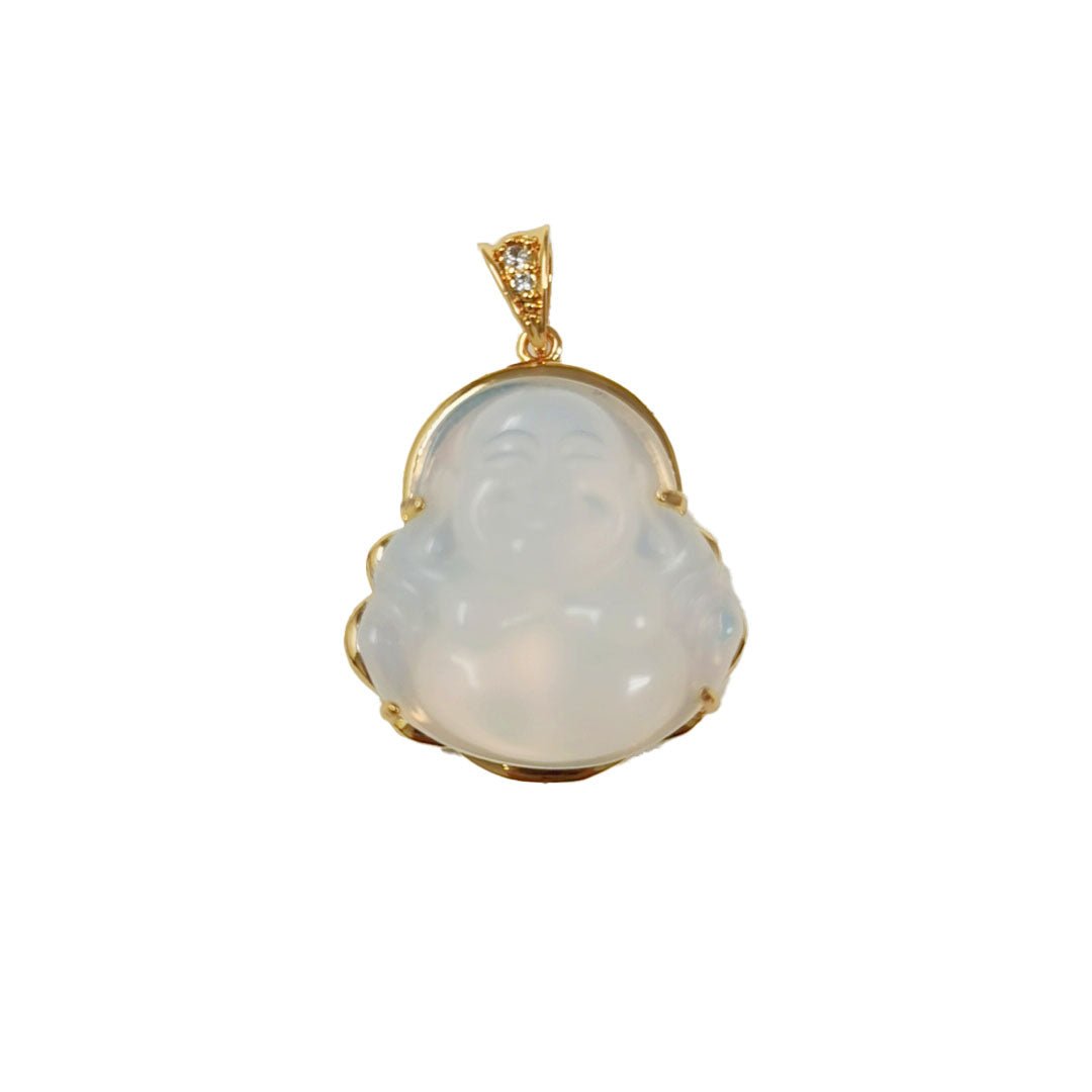 Gold Buddha Pendant White Natural Stone Buddha Jade Gold Filled Pendants O-171 - DLUXCA