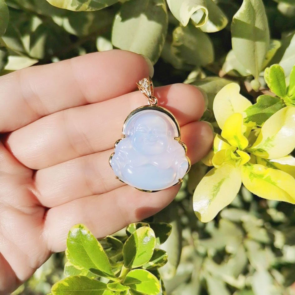 Gold Buddha Pendant White Natural Stone Buddha Jade Gold Filled Pendants O-171 - DLUXCA