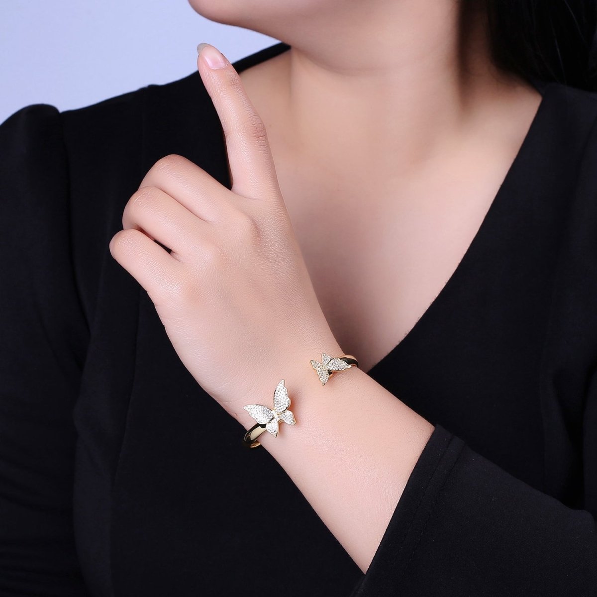 Gold Butterfly Bangle Bracelet Open Bracelet for Stackable Jewelry | WA-857 Clearance Pricing - DLUXCA