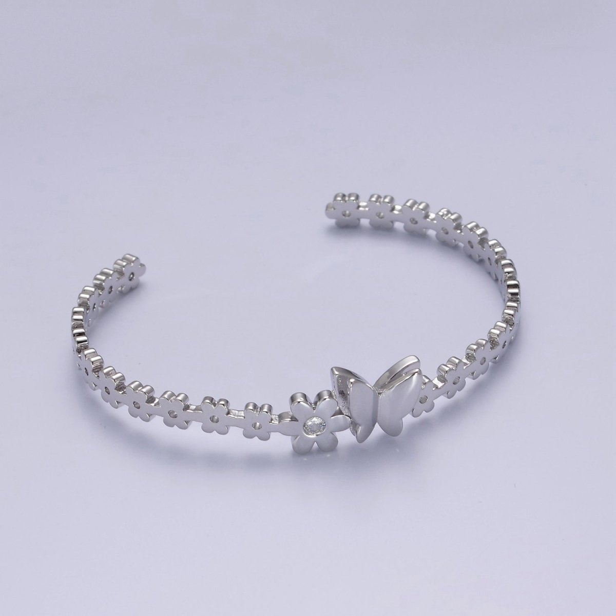 Gold Butterfly Bracelet Whimsical Flower Floral Bangle Bracelet Open Adjustable Jewelry | WA-778 Clearance Pricing - DLUXCA