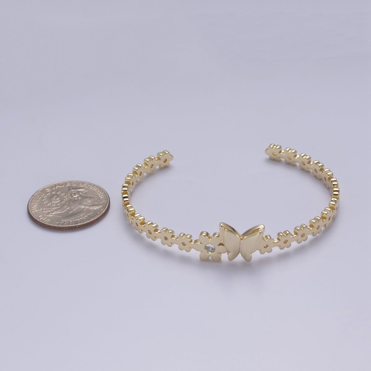 Gold Butterfly Bracelet Whimsical Flower Floral Bangle Bracelet Open Adjustable Jewelry | WA-778 Clearance Pricing - DLUXCA