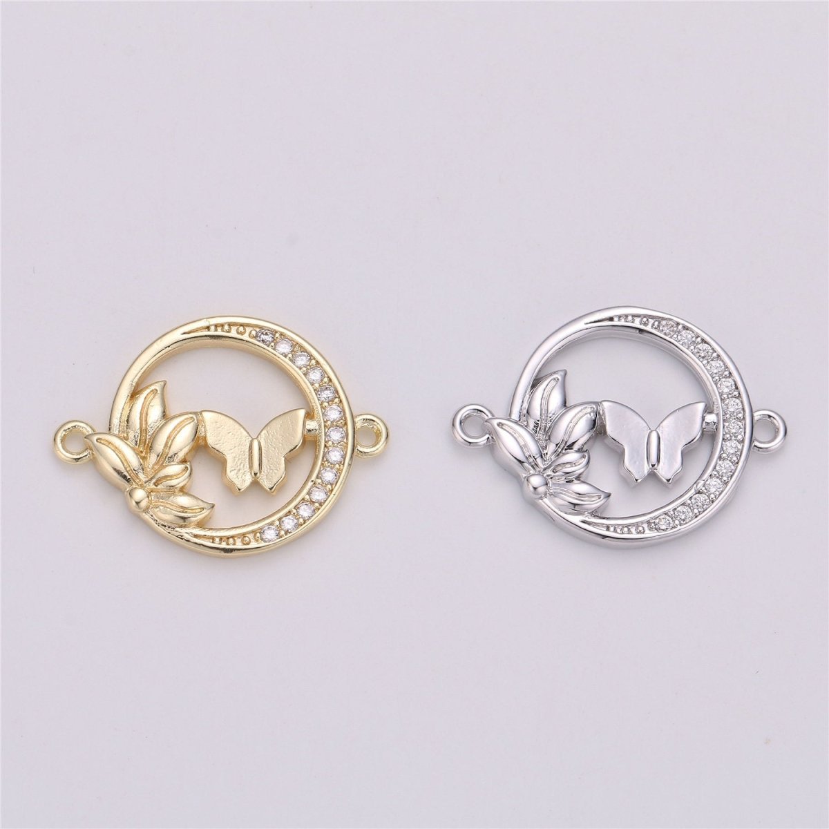 Gold Butterfly Charm Connector , Micro Pave CZ Charm, 18K Gold Filled Pendant Dainty Butterflies Necklace Bracelet Charm for Jewelry Making F-289 - DLUXCA