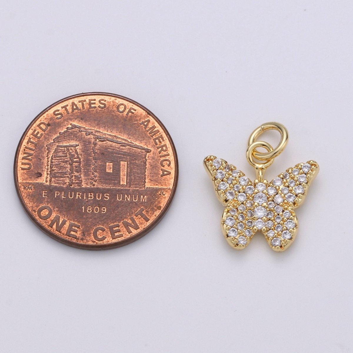 Gold Butterfly Charm CZ Micro Pave, Butterfly Pendant for Necklace Earring Bracelet Supply in 24k Gold Filled Findings D-480 - DLUXCA