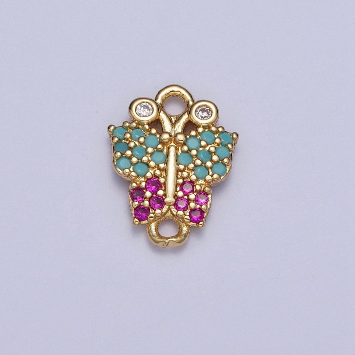 Gold Butterfly Insect Link Connector, Fuchsia & Teal Micro Pave Cubic Zirconia Mariposa Connector For DIY Jewelry Making G-529 - DLUXCA