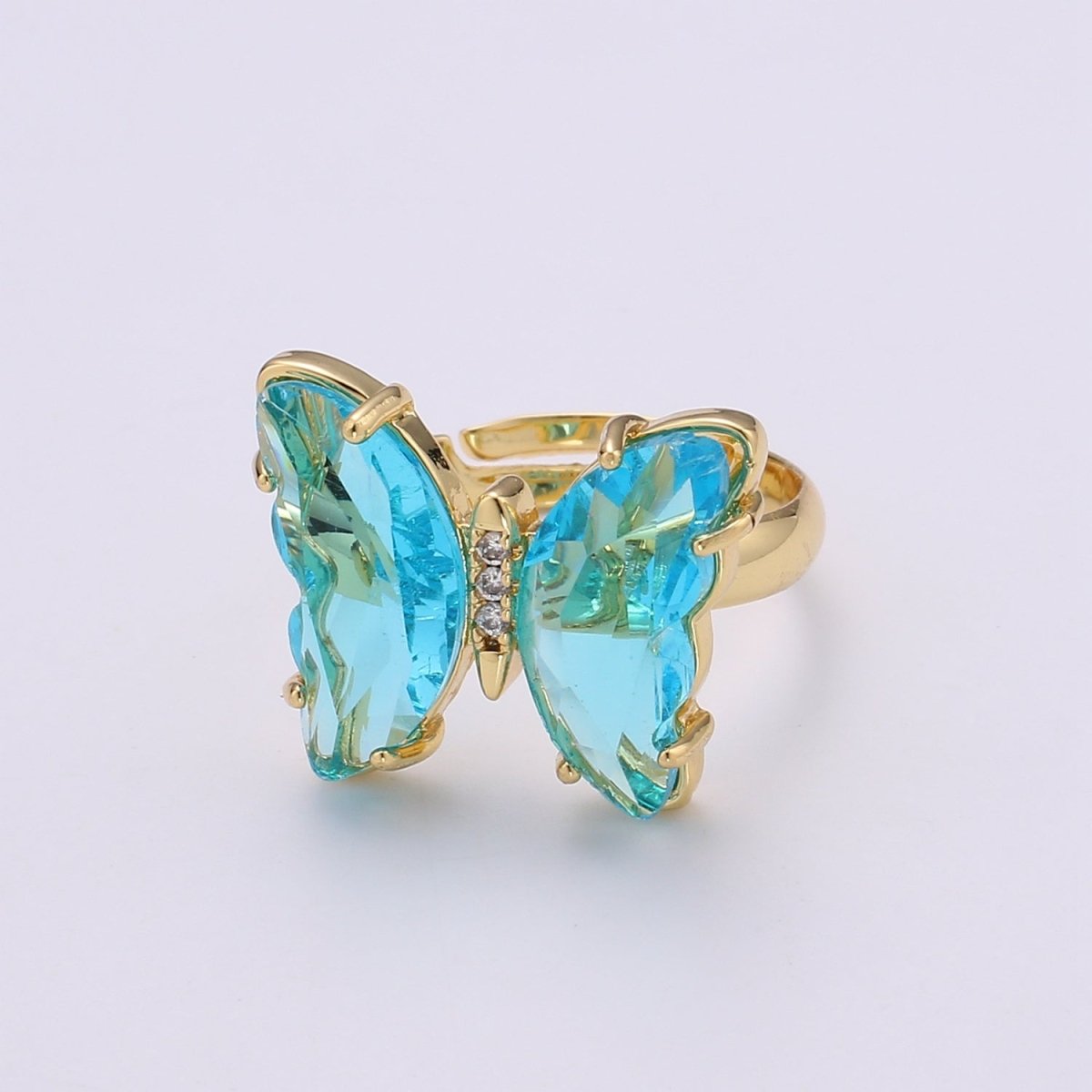 Gold Butterfly Ring Adjustable Ring Colorful Red Pink Purple Green Blue butterfly rings for Valentine Gift Jewelry R-163~R-172 - DLUXCA