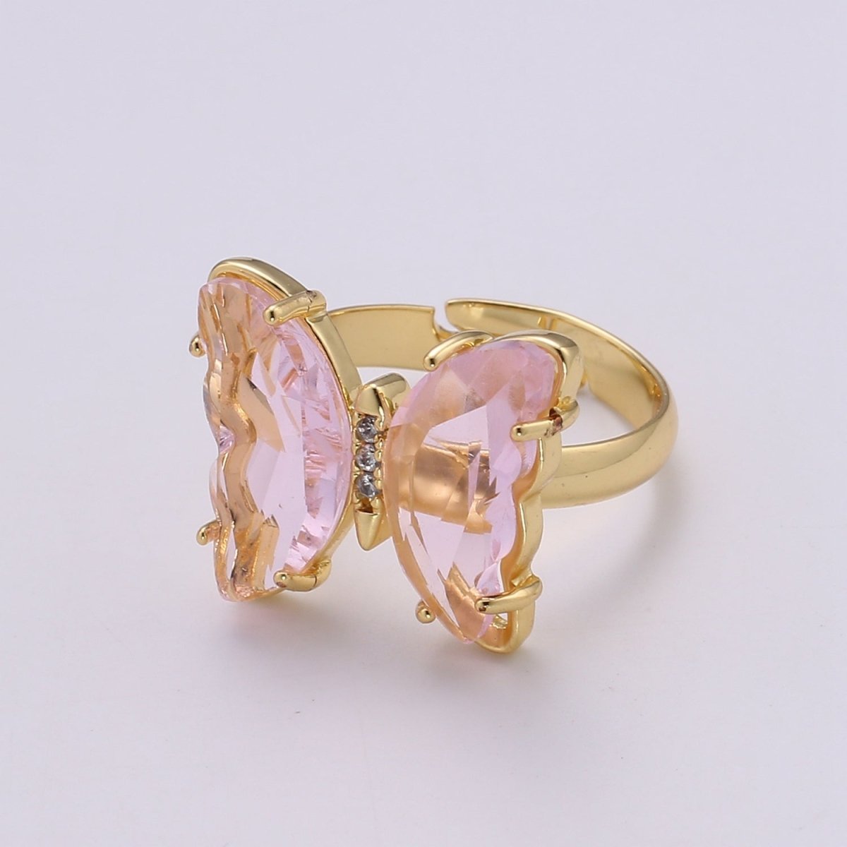 Gold Butterfly Ring Adjustable Ring Colorful Red Pink Purple Green Blue butterfly rings for Valentine Gift Jewelry R-163~R-172 - DLUXCA