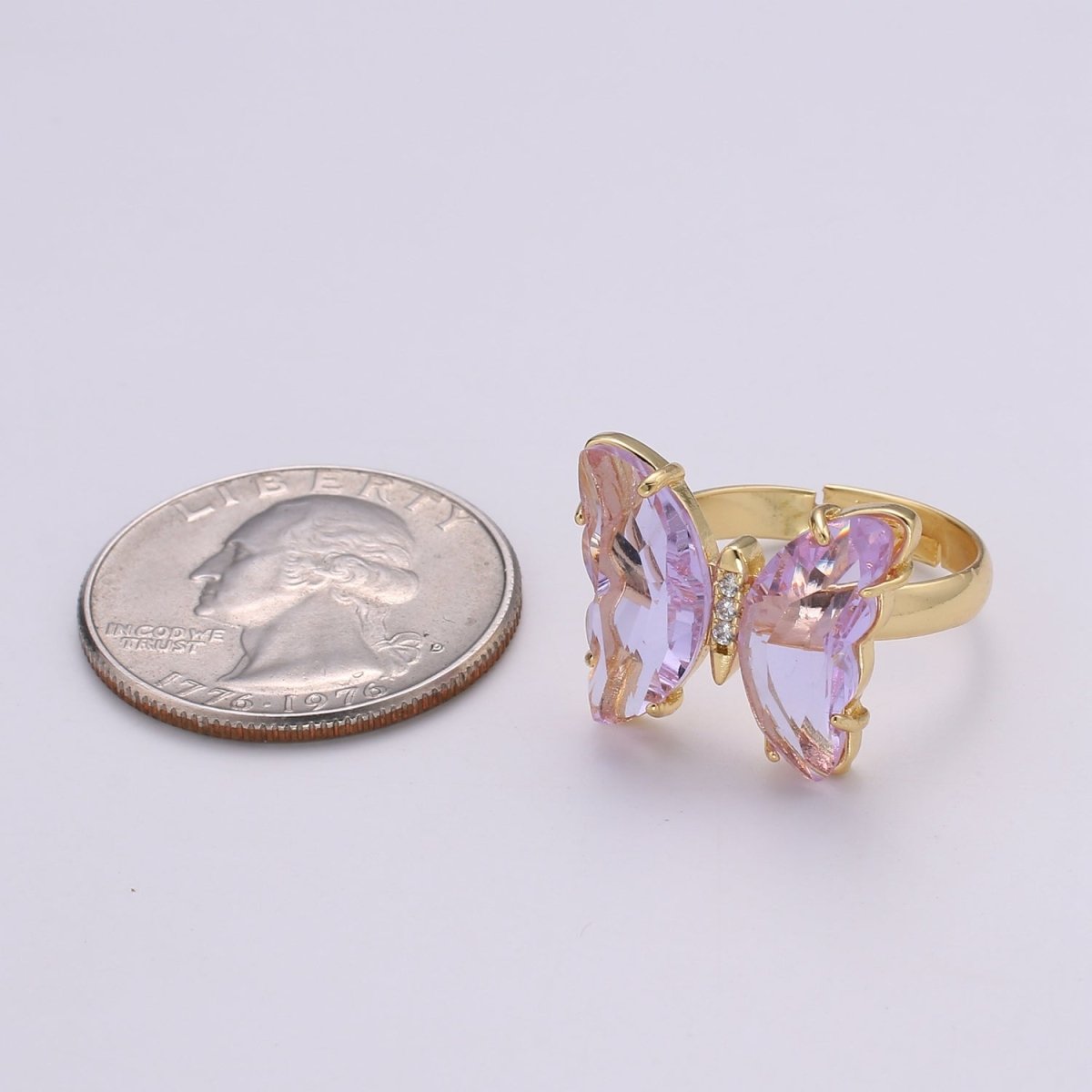 Gold Butterfly Ring Adjustable Ring Colorful Red Pink Purple Green Blue butterfly rings for Valentine Gift Jewelry R-163~R-172 - DLUXCA