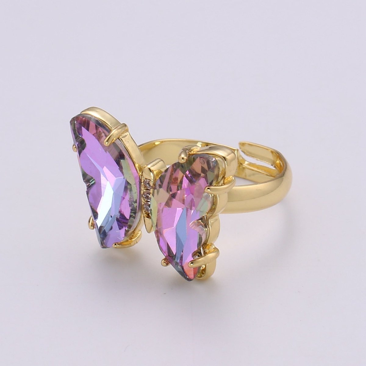 Gold Butterfly Ring Adjustable Ring Colorful Red Pink Purple Green Blue butterfly rings for Valentine Gift Jewelry R-163~R-172 - DLUXCA