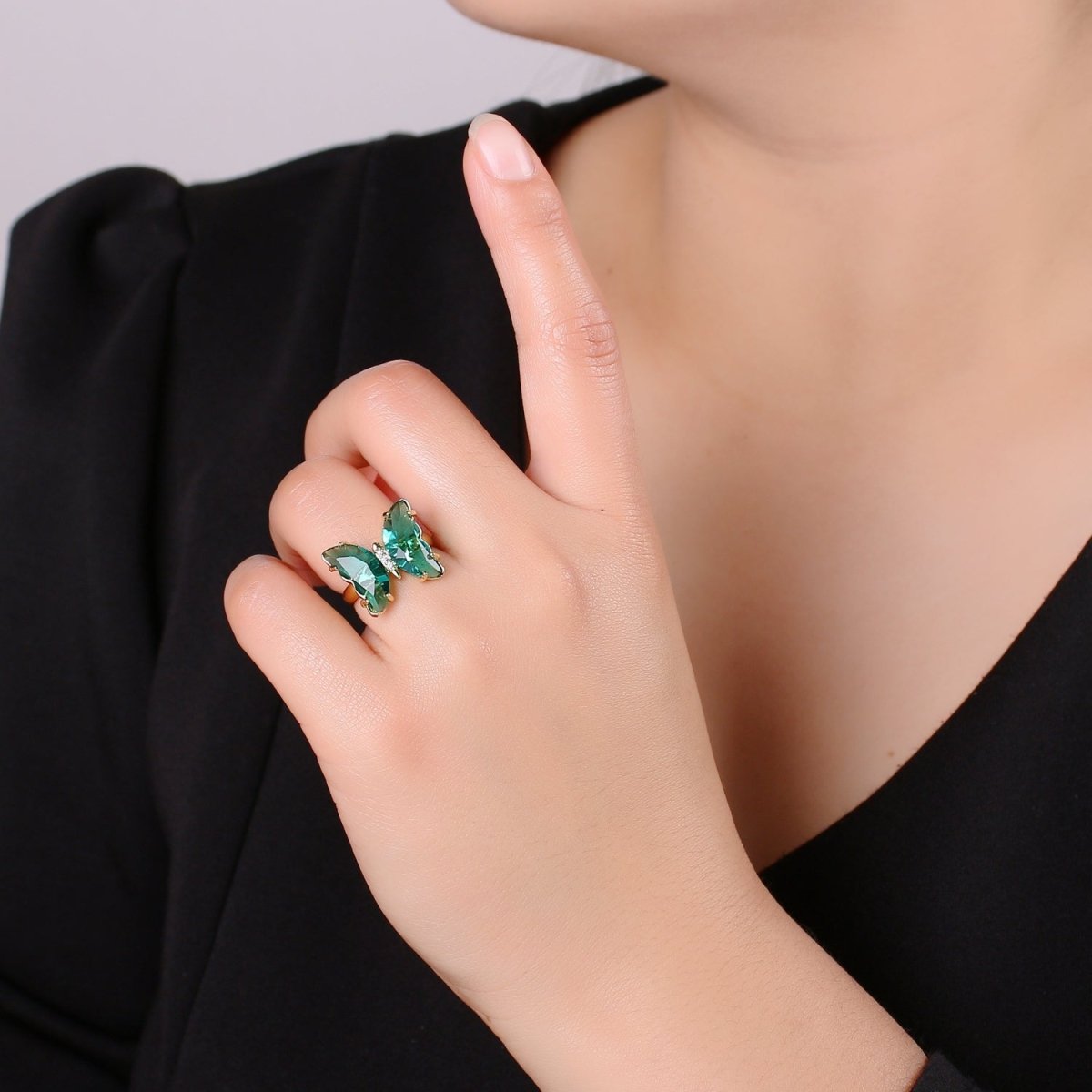 Gold Butterfly Ring Adjustable Ring Colorful Red Pink Purple Green Blue butterfly rings for Valentine Gift Jewelry R-163~R-172 - DLUXCA