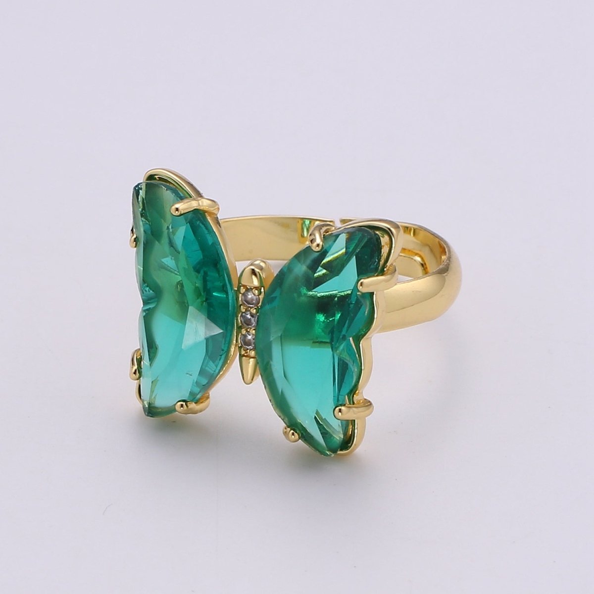 Gold Butterfly Ring Adjustable Ring Colorful Red Pink Purple Green Blue butterfly rings for Valentine Gift Jewelry R-163~R-172 - DLUXCA