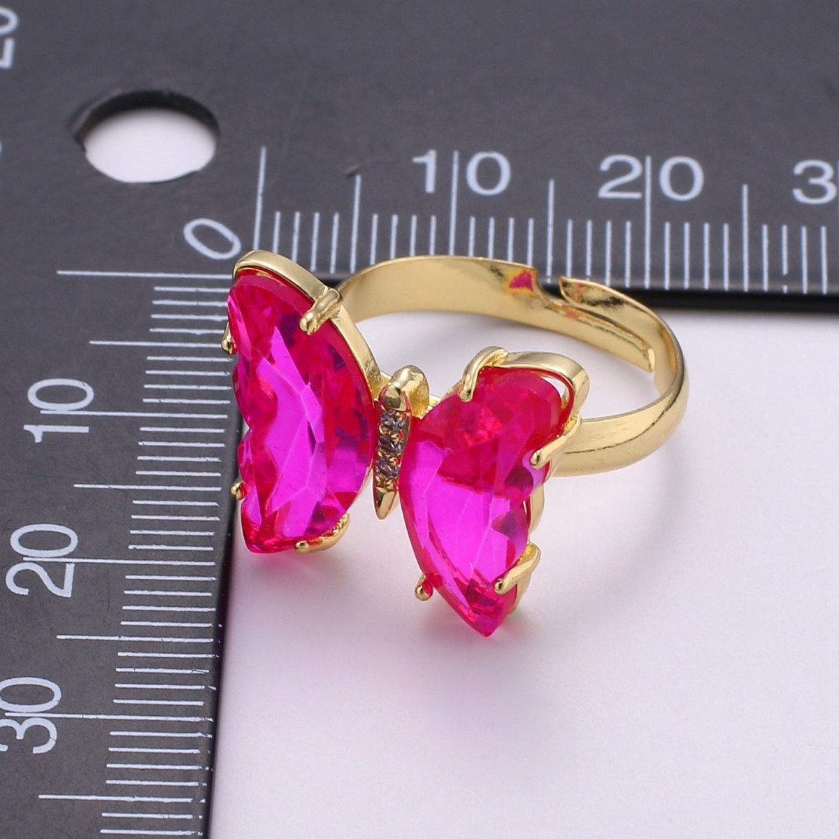 Gold Butterfly Ring Adjustable Ring Colorful Red Pink Purple Green Blue butterfly rings for Valentine Gift Jewelry R-163~R-172 - DLUXCA