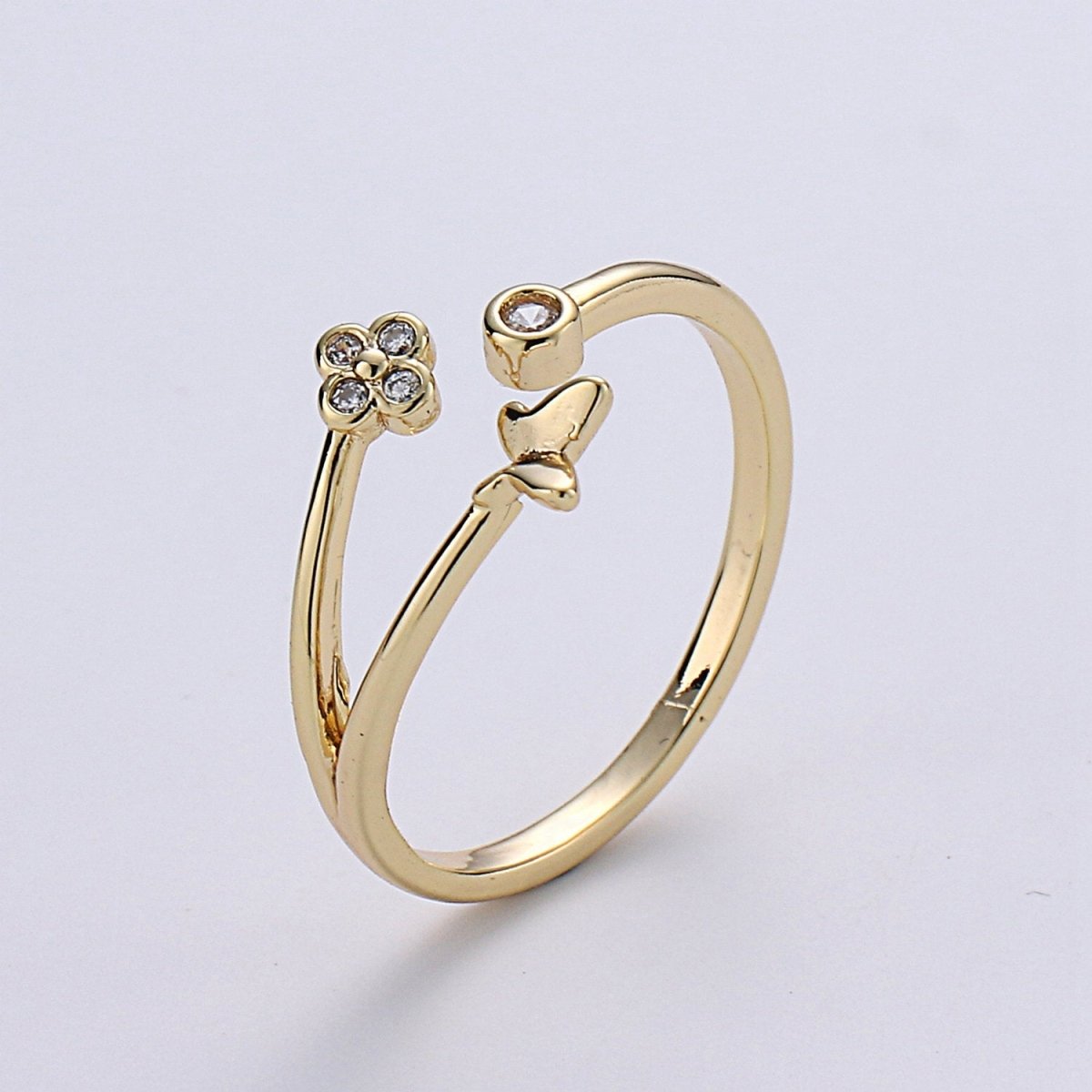 Gold Butterfly Ring, Dainty Butterfly Ring, Adjustable Ring, Minimalist Butterfly Ring, Minimalist Ring, Gold Open Ring, Insect Jewelry R-088 - DLUXCA