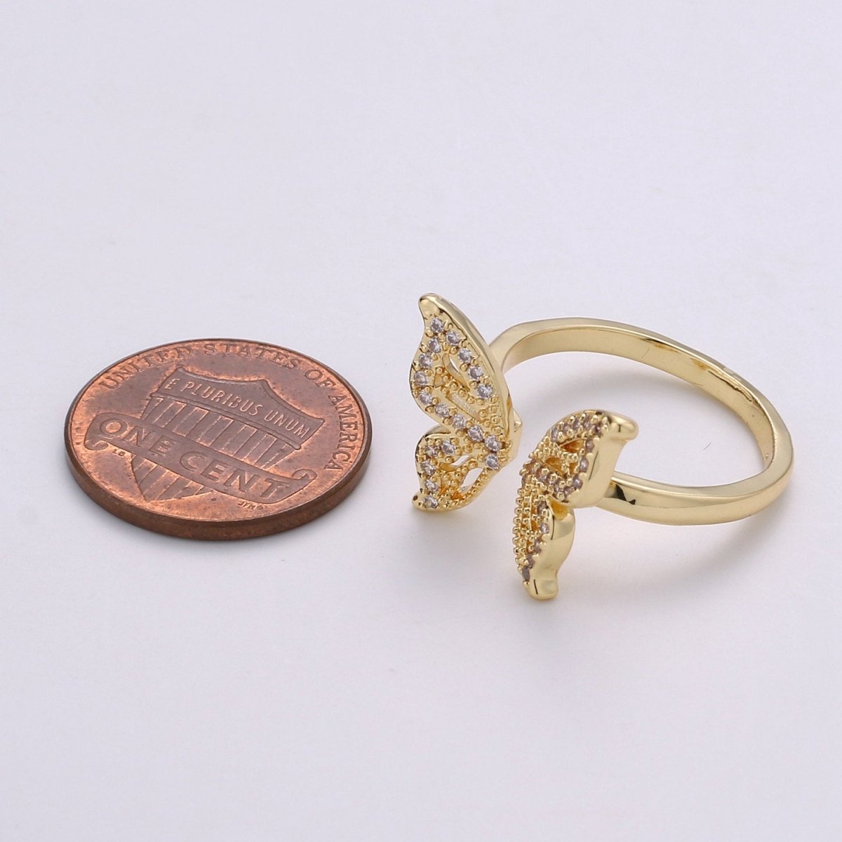 Gold Butterfly Ring Dainty Monarch Ring, Adjustable Ring, Minimalist Cz Ring, Micro Pave Ring, Gold Open Ring, Dainty Jewelry R044 - DLUXCA
