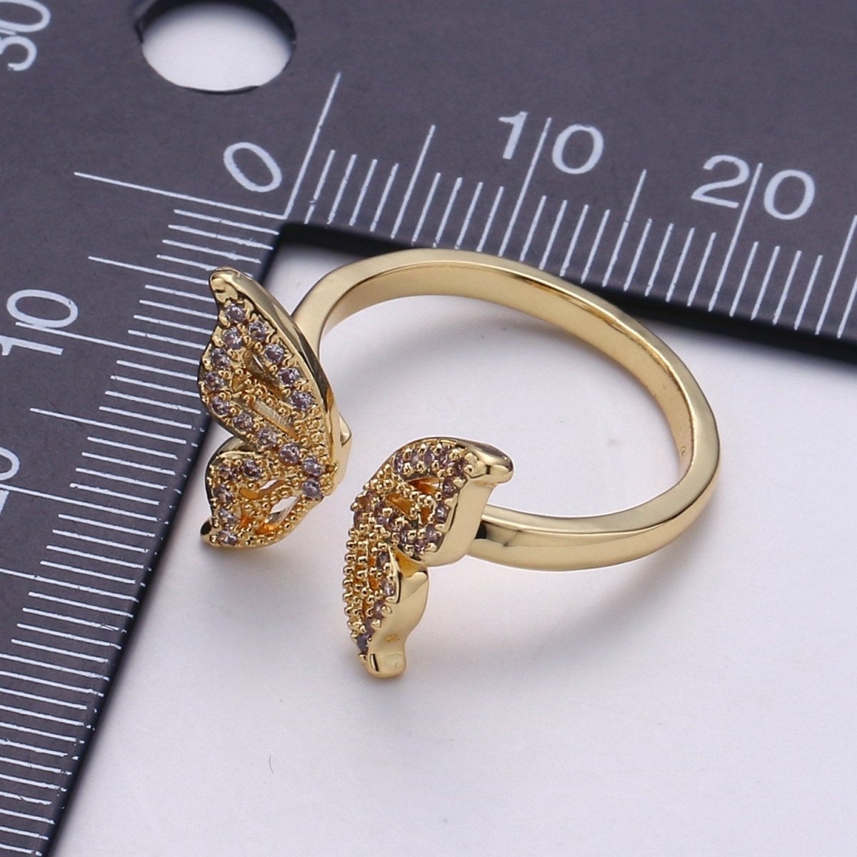 Gold Butterfly Ring Dainty Monarch Ring, Adjustable Ring, Minimalist Cz Ring, Micro Pave Ring, Gold Open Ring, Dainty Jewelry R044 - DLUXCA