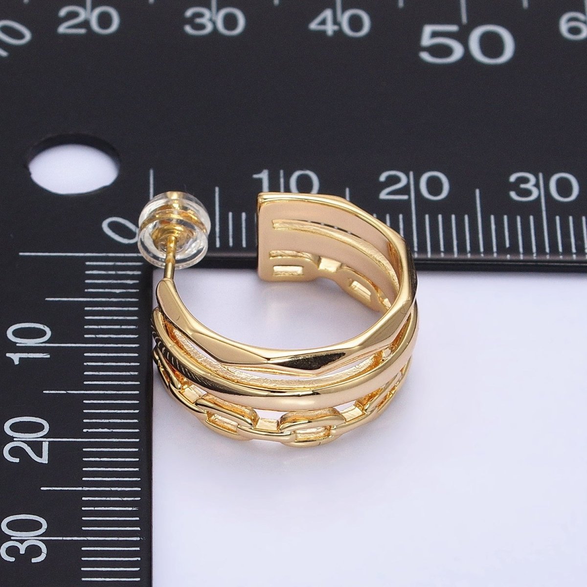 Gold Cable Link Hoop Earring Silver Triple Layer Hoop in Silver AB608 AB609 - DLUXCA