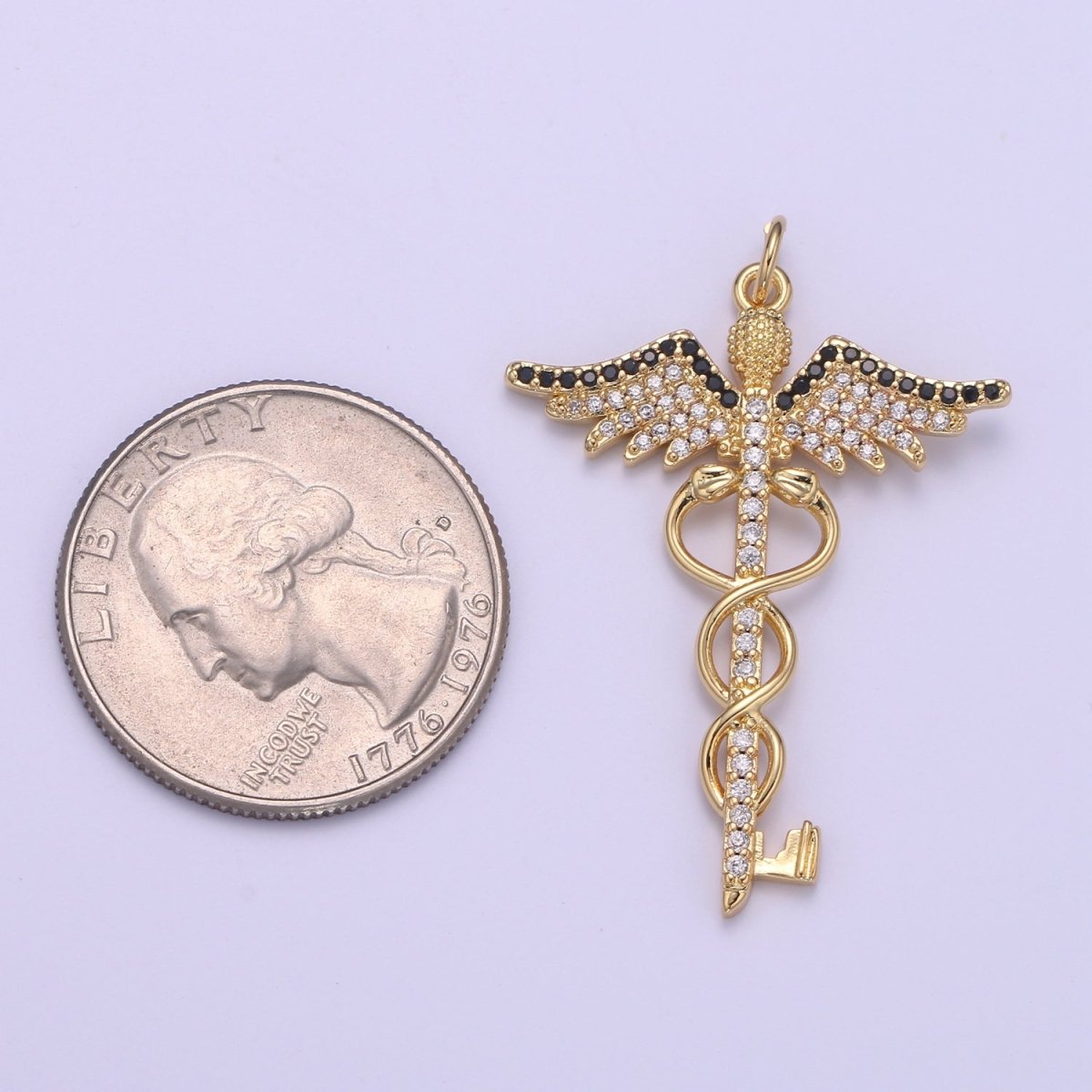 Gold Caduceus Pendant Charm Necklace Career Professional Medical Fashion Jewelry For Women Gifts For Her E-817 - DLUXCA