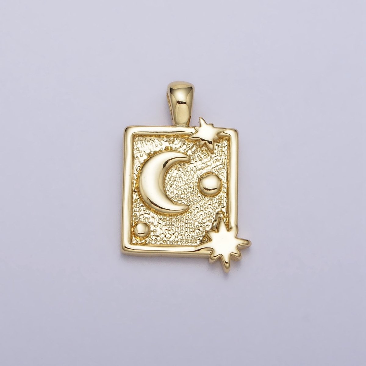 Gold Celestial Crescent Moon Stars Square Gold Pendant | AA090 - DLUXCA