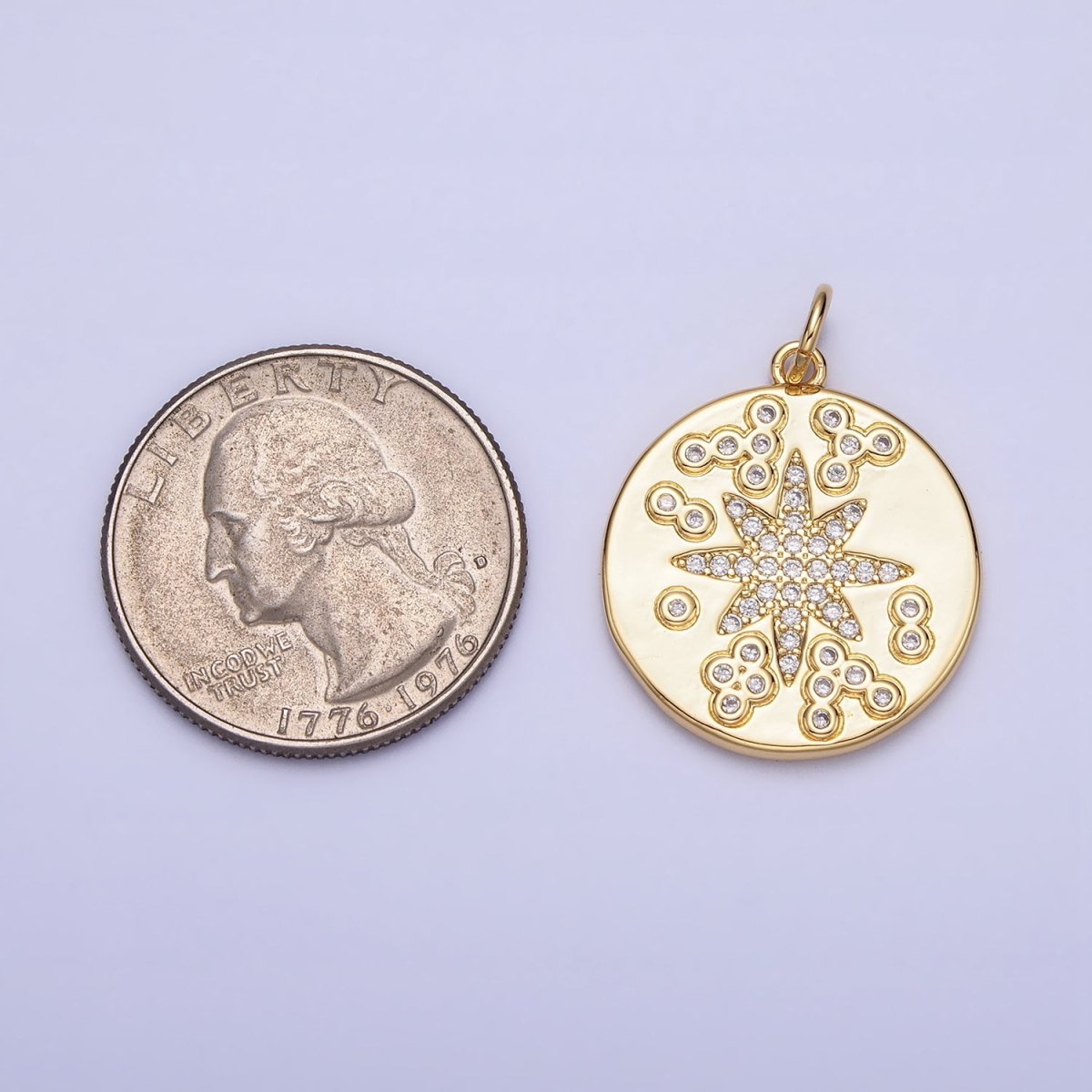 Gold Celestial North Star Constellation Clear Micro Paved CZ Coin Round Charm | AC373 - DLUXCA