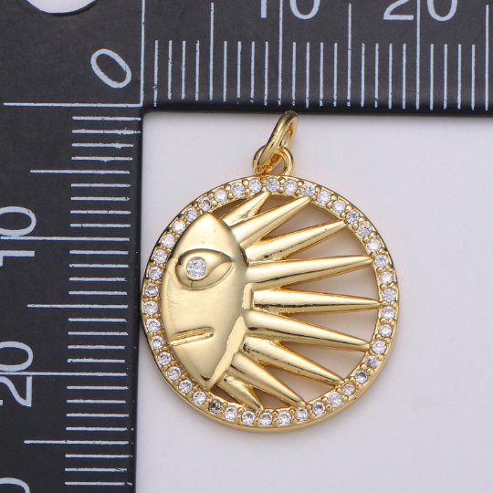 Gold Celestial Sun Crescent Moon Charm, Micro Pave CZ Charm 14K Gold Filled Pendant Celestial Face Necklace Charm for Jewelry Making D-831 - DLUXCA