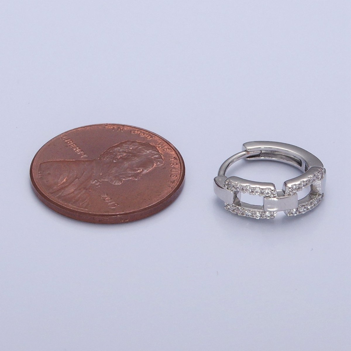 Gold Chain Huggie Hoop Earrings, Gold Chain Link Earrings Pave Chain Shape Hoop Earring T-398 V-130 - DLUXCA