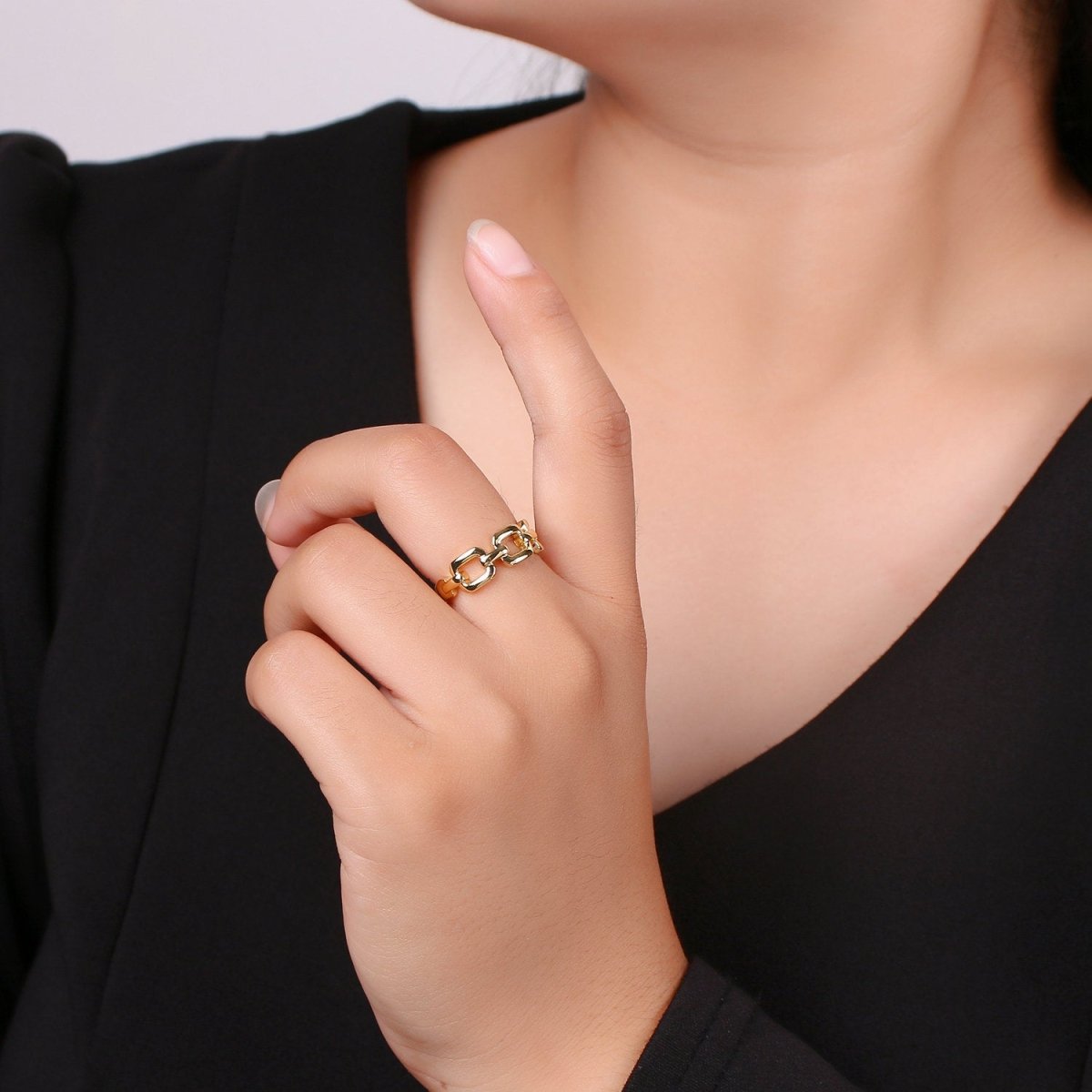 Gold Chain Ring, Minimalist Ring, Gold Ring, Dainty Ring, Ring, Stackable Ring, Midi Ring, Gold Stacking Ring, Gold Chain Adustable Ring R-028 - DLUXCA