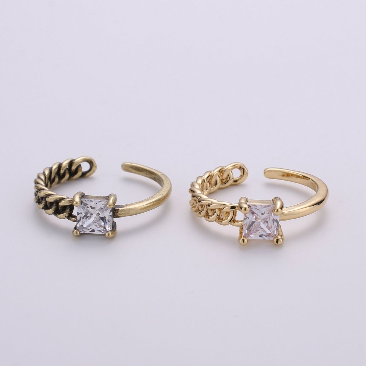 Gold Chain Ring, Statement Ring, Minimalist pLink Chain Ring, Stackable Ring Dainty Ring w/ CZ Stone Antique Gold Ring adjustable R-023 R-024 - DLUXCA