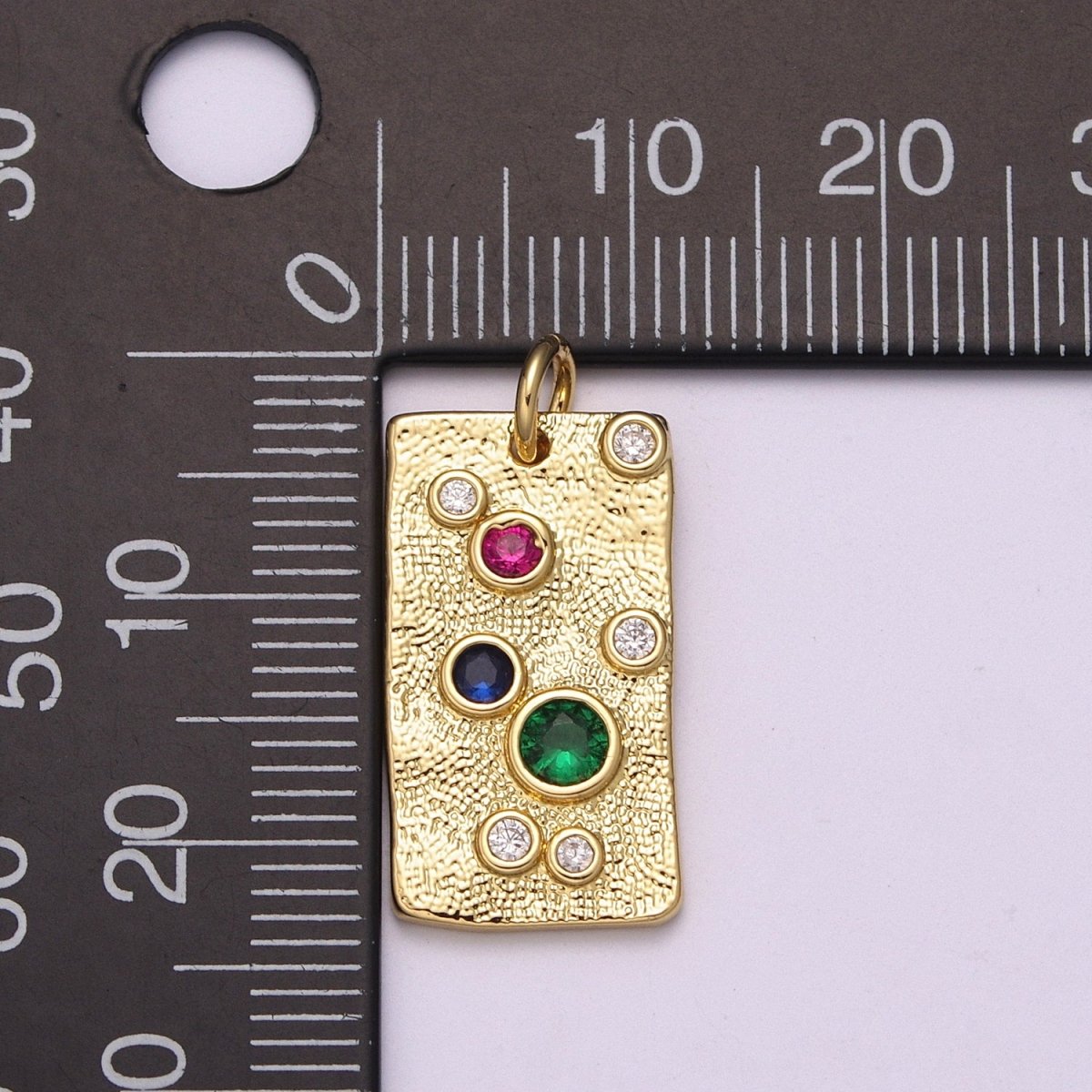 Gold Charm, Rainbow Bubble Charm, Bubble Pendant, Bubble Tag Charm, Tiny Bubble Rectangle Charm 14k Gold Filled Charm M-526 - DLUXCA