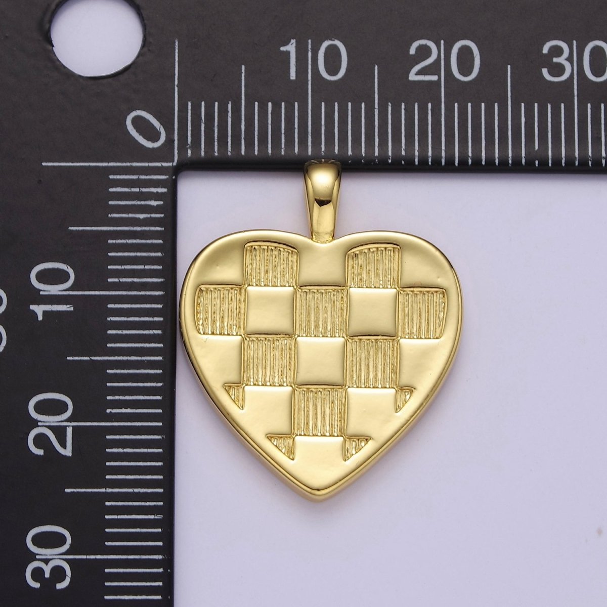Gold Checkered Heart Charms - Plaid Love Charms for DIY Jewelry Supply J-489 - DLUXCA