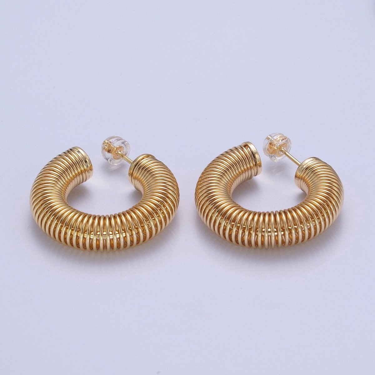 Gold Chunky Medium Sized Spiral Hoops Thick Gold Hoop Earrings Everyday Hoops T-411 T-412 - DLUXCA