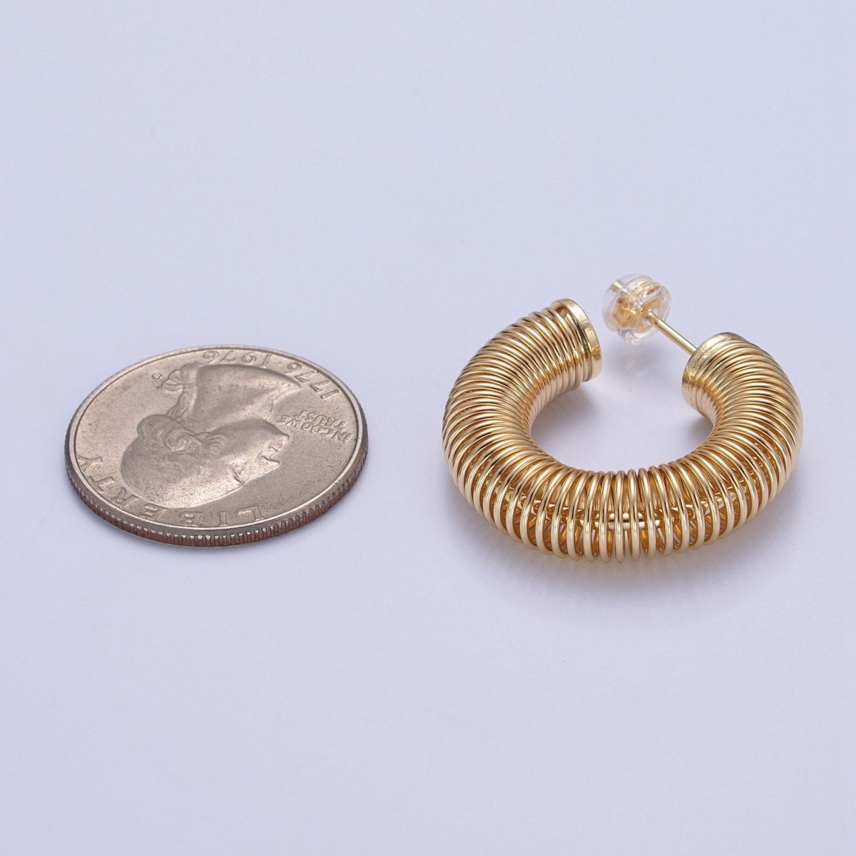 Gold Chunky Medium Sized Spiral Hoops Thick Gold Hoop Earrings Everyday Hoops T-411 T-412 - DLUXCA