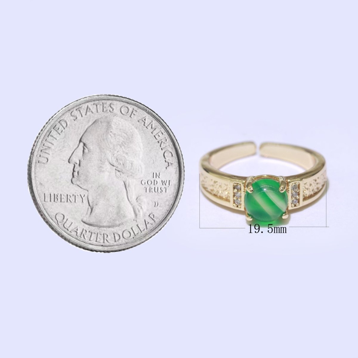 Gold Chunky Ring, Statement Ring, Green Cat Eye Stone Ring, Stackable Ring Thick Gold Ring Open Adjustable O-926 - DLUXCA