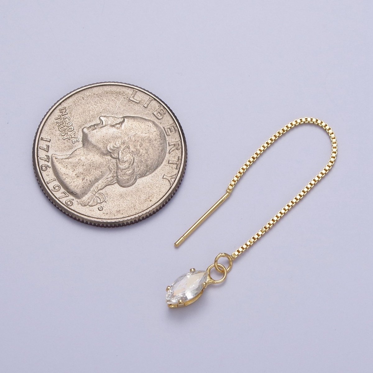 Gold Clear Marquise Cubic Zirconia Box Chain Threader Womens Earrings | AE1016 - DLUXCA