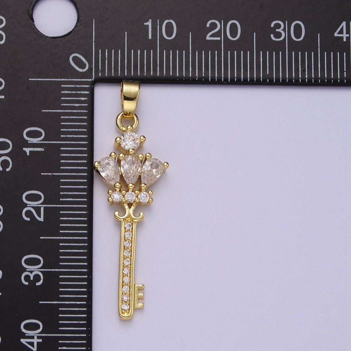 Gold Clear / Purple Crown Key Cubic Zirconia CZ Pendant, Micro Pave Gold Key Charm For Jewelry Necklace Making J-590 J-592 - DLUXCA