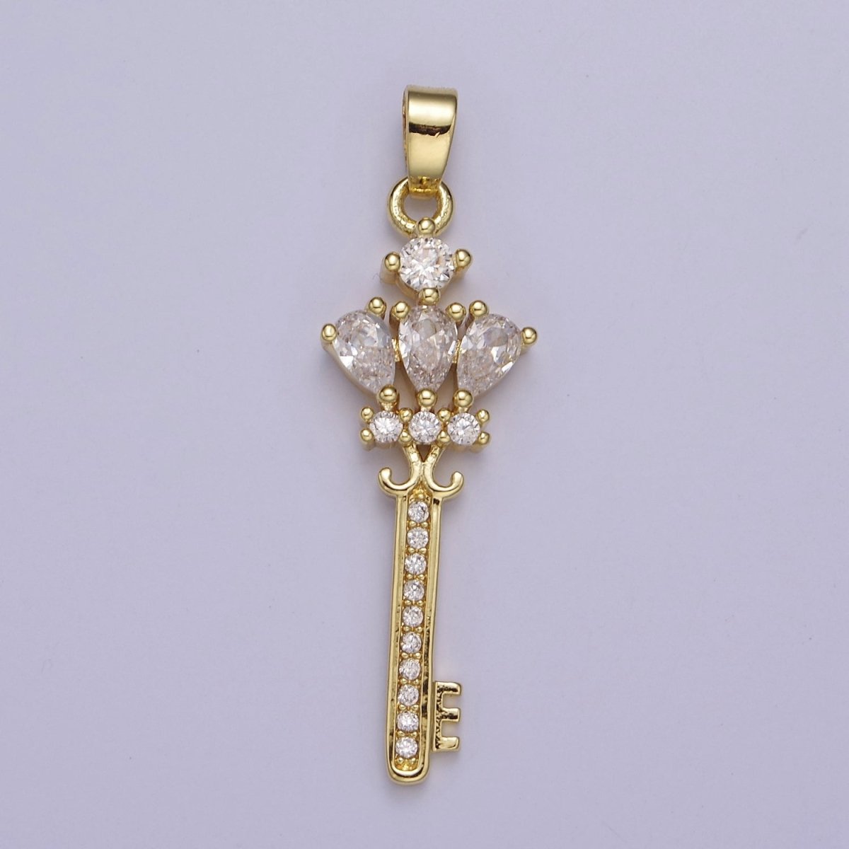 Gold Clear / Purple Crown Key Cubic Zirconia CZ Pendant, Micro Pave Gold Key Charm For Jewelry Necklace Making J-590 J-592 - DLUXCA