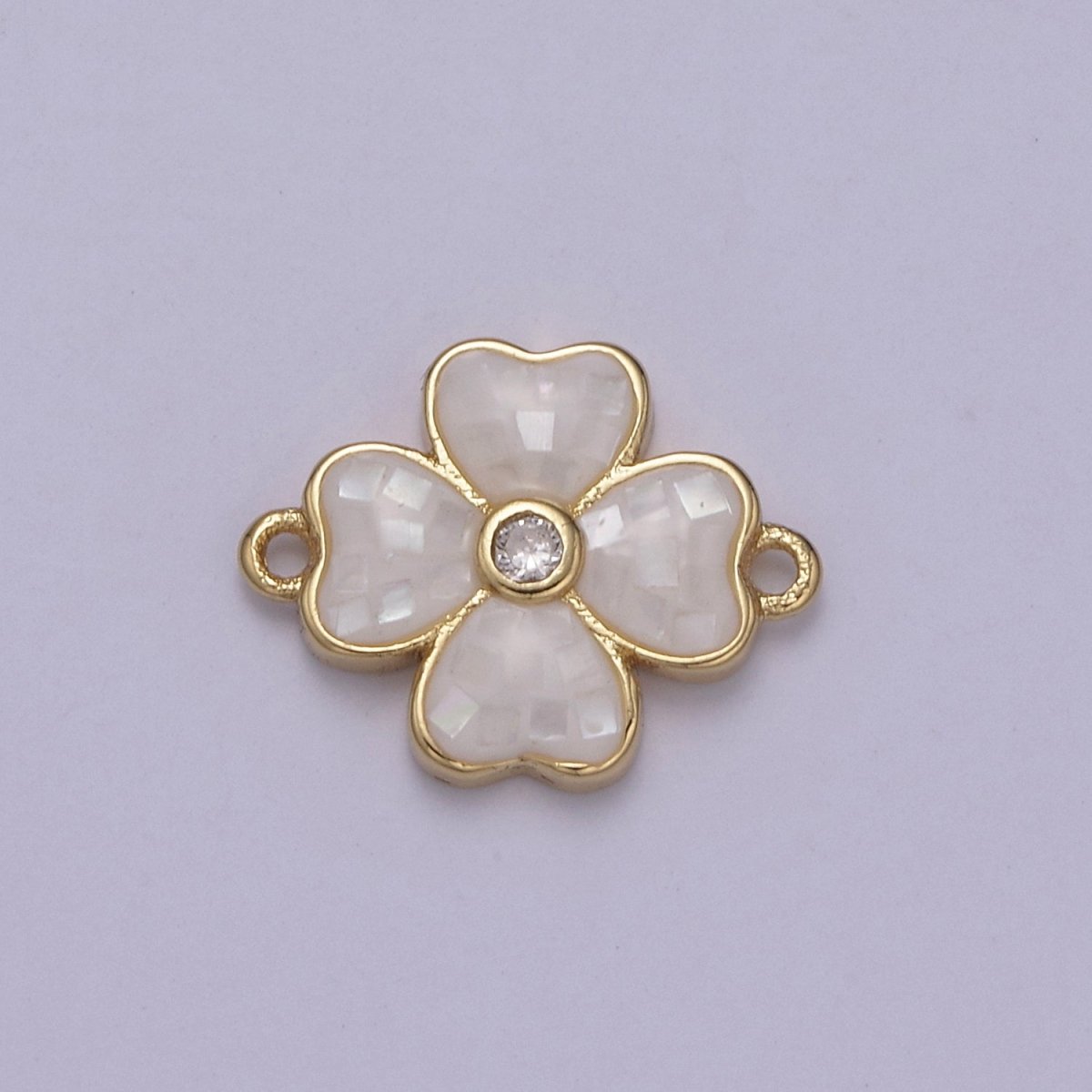 Gold Clover Charm Connector Silver White Shell Lucky Flower Leaf Shaped Connector with 2 Hole - Jewelry Supplies F-705 F-706 - DLUXCA
