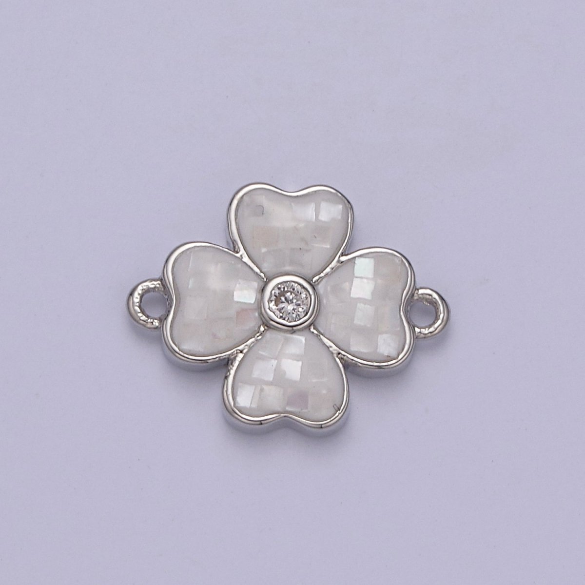 Gold Clover Charm Connector Silver White Shell Lucky Flower Leaf Shaped Connector with 2 Hole - Jewelry Supplies F-705 F-706 - DLUXCA