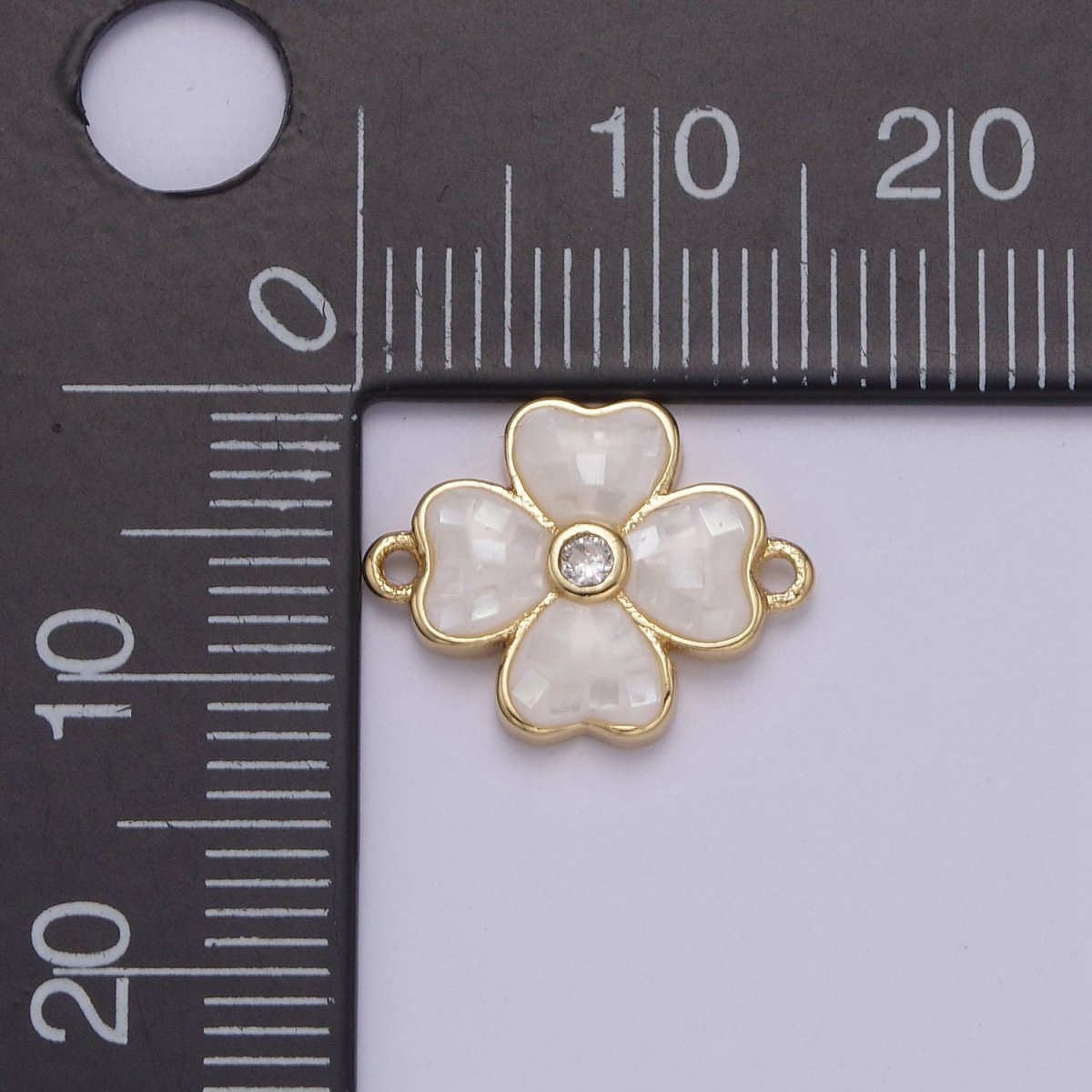 Gold Clover Charm Connector Silver White Shell Lucky Flower Leaf Shaped Connector with 2 Hole - Jewelry Supplies F-705 F-706 - DLUXCA