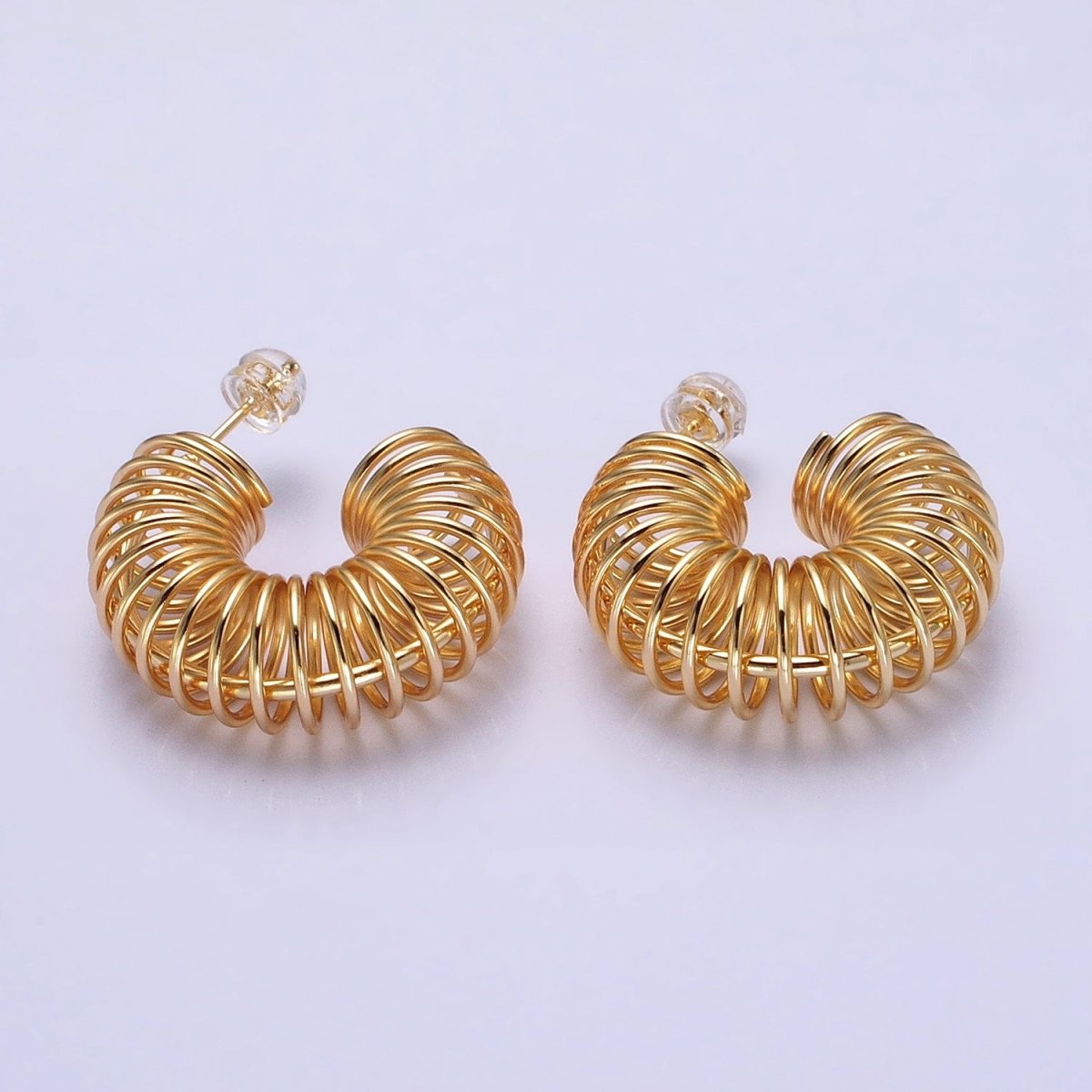 Gold Coil Wire Gold Hoop Earrings, Spiral Hoops Gold Twisted Earrings Spiral Earring AB933 AB935 - DLUXCA