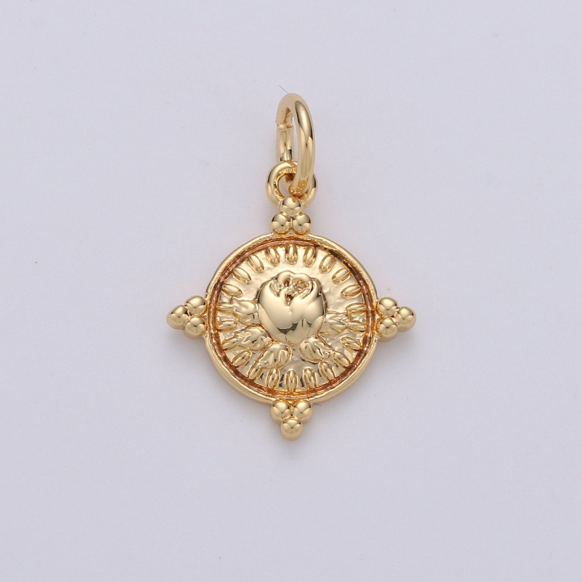 Gold Coin Charm - Silver coin charm, gold coin finding, flower charm, gold flower charm, Rose coin pendant, Dainty Charm, D-466, D-467 - DLUXCA