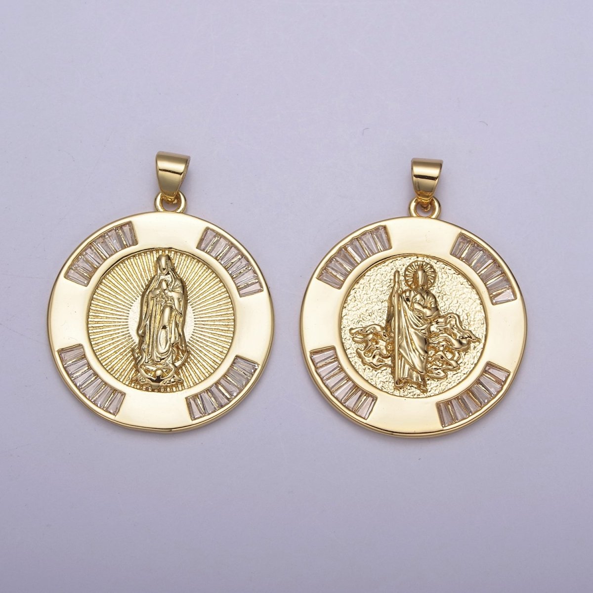 Gold Coin Medallion Religious Pendant Saint Jude / Lady Guadalupe Virgin Mary Charm for Jewelry Making Supply H-733 H-734 - DLUXCA
