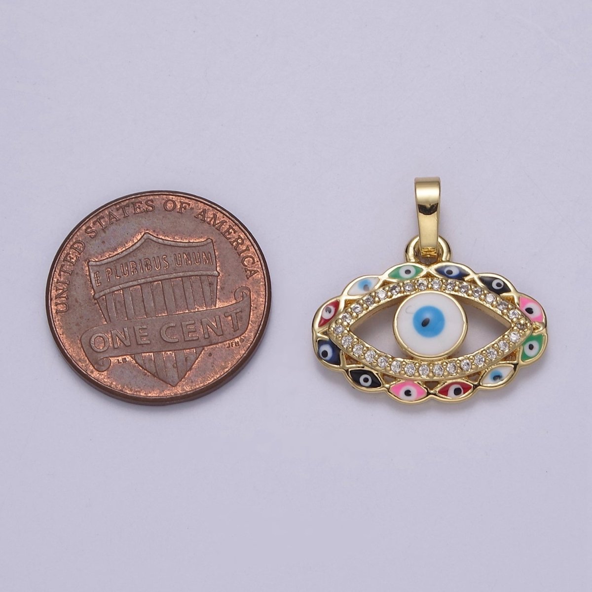 Gold Colorful Evil Eye Pendant Enamel Eye Charm J-378 - DLUXCA