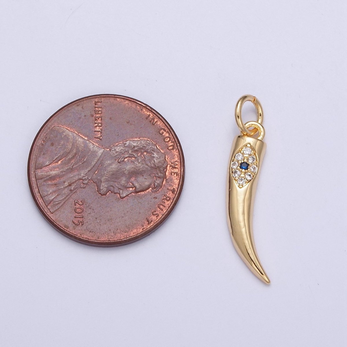 Gold Cornicyll Horn Micro Paved CZ Evil Eye Charm | X-115 - DLUXCA