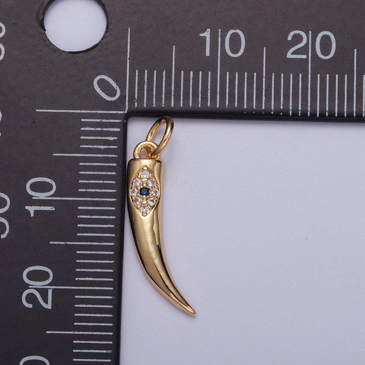Gold Cornicyll Horn Micro Paved CZ Evil Eye Charm | X-115 - DLUXCA